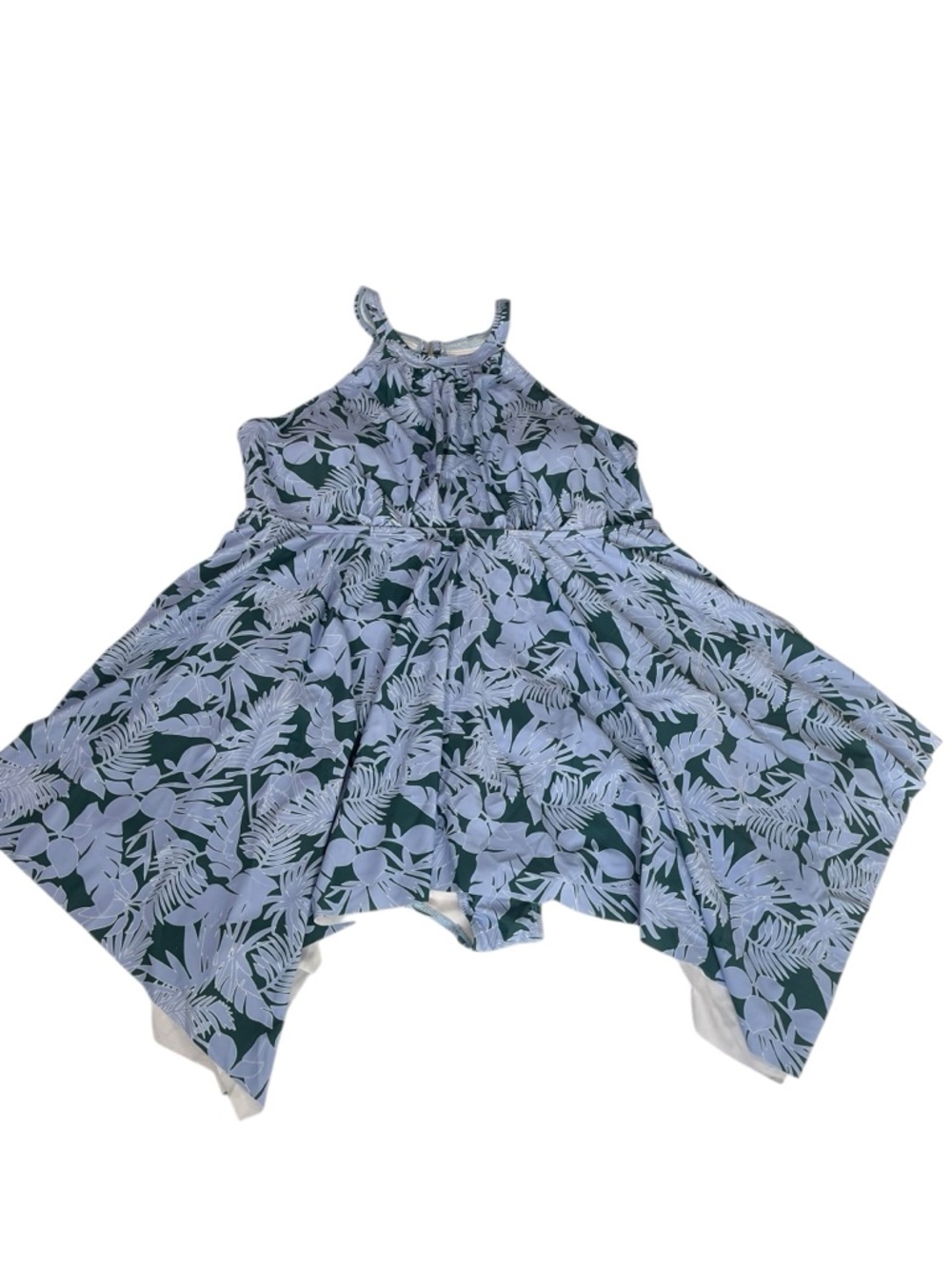 NWT BloomChic Plant Print Flutter Hem Swim Dress Size 22-24 blue and green